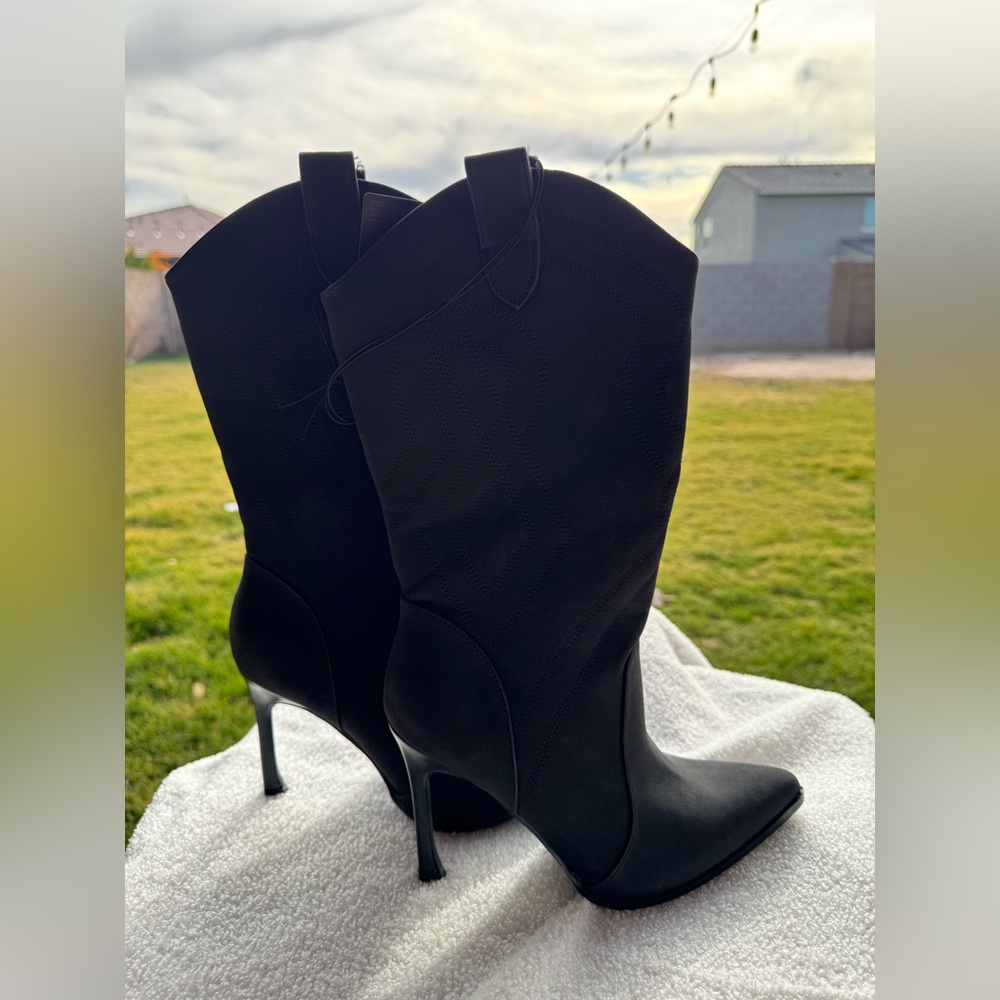 Faux Suede Stiletto Cowboy Booties - SIZE 7